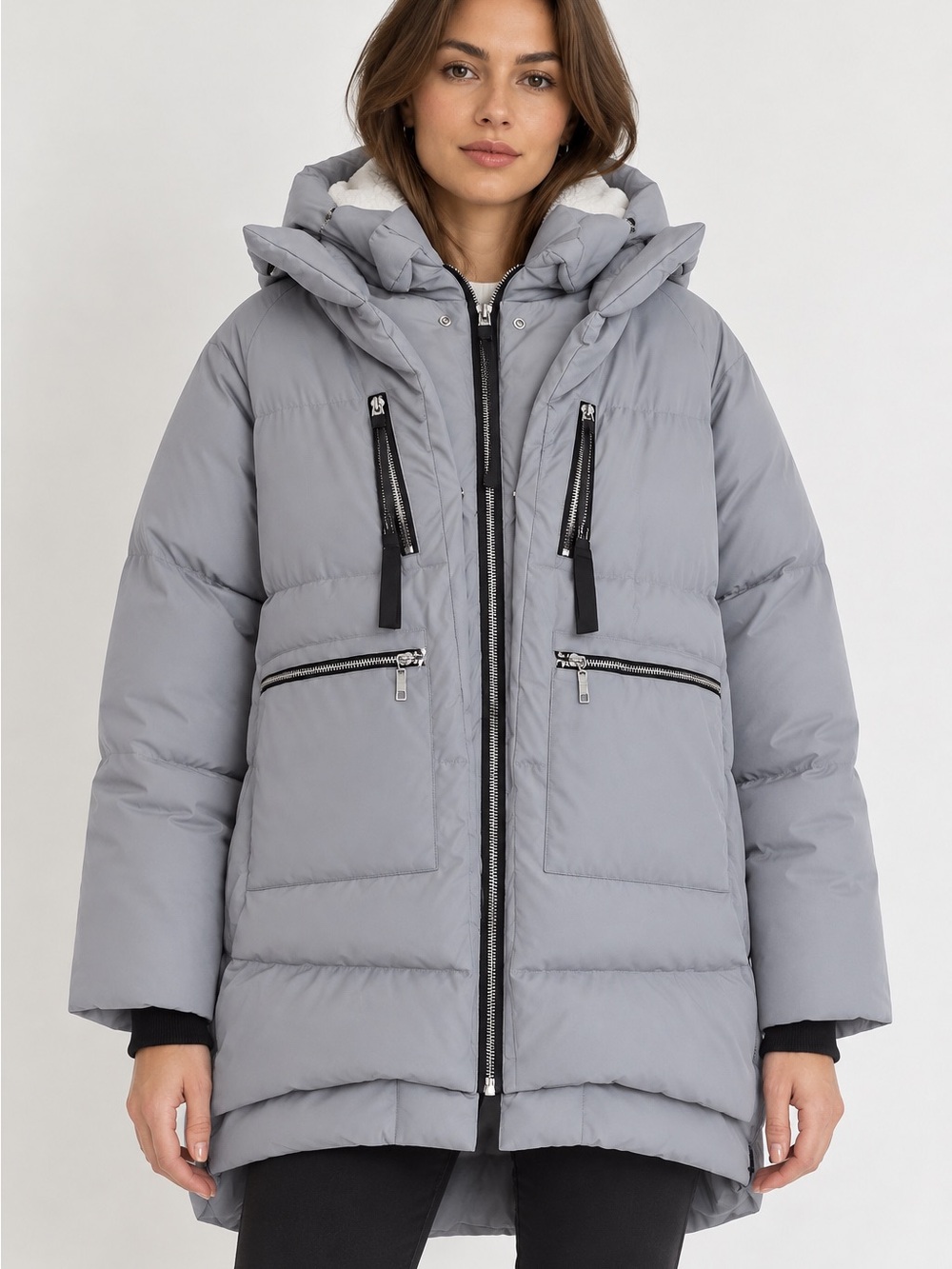 Orolay Women’s Gray Puffer Coat Hooded High Low Winter Jacket XL
